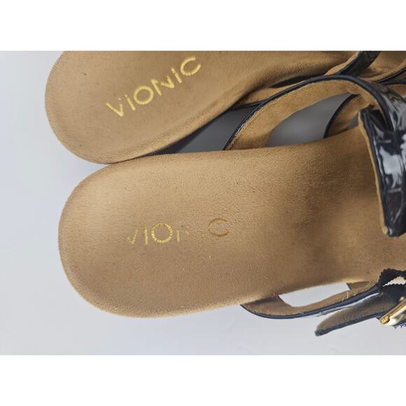 Vionic Radia Sandals Womens Size 7 Blue Croc Patent Leather Wedge Comfort - Picture 4 of 9